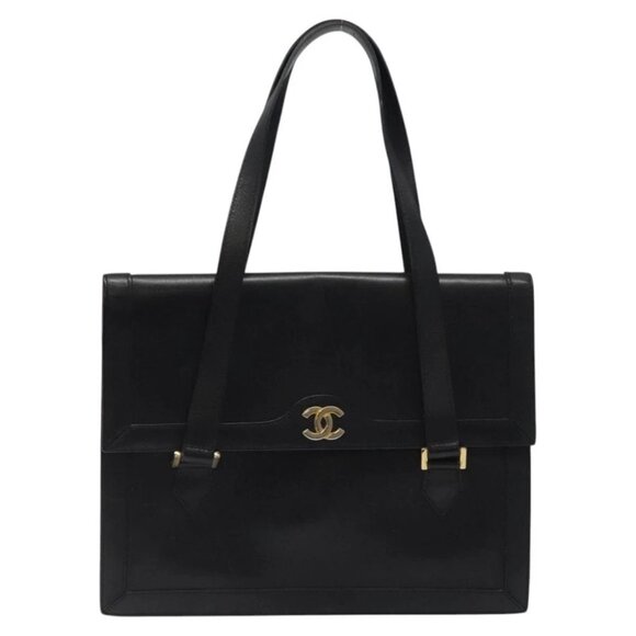 CHANEL COCO Mark Hand Bag Leather Black CC - Picture 1 of 15